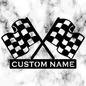 Personalized Race Flags Metal Sign, Checkered Race Flags Personalized - Racing Gift - Personalized Racing Sign - Racing Car Sign, F1 Racer