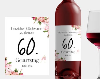 Weinetikett 60 Geburtstag Weinetikett mit Namen personalisiert, Wein Geburtstagsgeschenk Frau 50 60 70, Geburtstag Weinetikett 60 Flasche