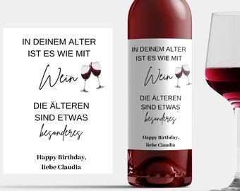 Personalisiertes Weinetikett Geburtstag Wein Aufkleber lustig Geschenk Frau Geburtstagswein Name Freundin Schwester Weinetikett Alter