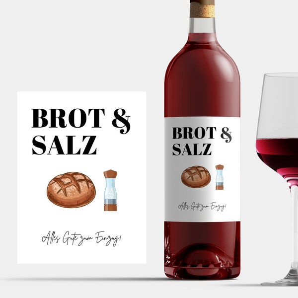 Geschenk zum Einzug Paar Weinetikett Brot & Salz, Neues Zuhause Wein, Wein Etikett Einzugsgeschenk Wohnung Wein, Einzug Geschenk Haus Umzug