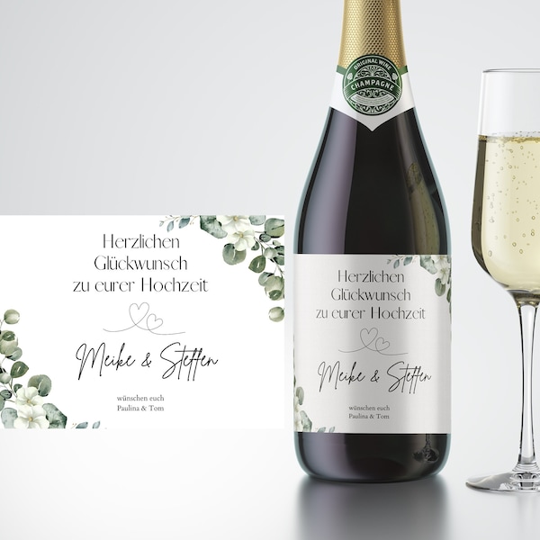 Etikett Sektflasche Hochzeit personalisiert, Sektetikett zur Hochzeit als Geschenk, Champagneretikett, Aufkleber Sektflasche personalisiert