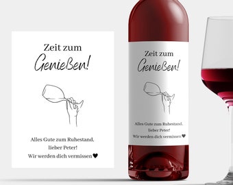 Weinetikett Rente Wein Ruhestand Geschenk Mann Frau Etikett Wein Kollegin Abschied Arbeit Wein Flaschenetikett Pension Wein Rente Geschenk