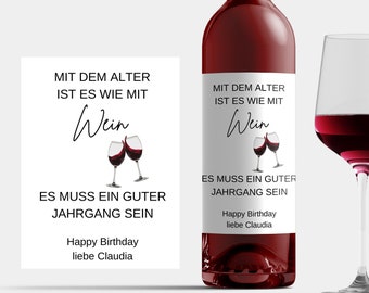 Flaschenetikett Personalisiert Geburtstag Wein Aufkleber lustig  Frau Wein Etikett personalisiert Geburtstagswein Name Freundin Schwester