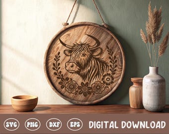 Highland Cow Board SVG, Cottagecore Cutting Board Digital File, Cutting Board Design, Wood Laser Engraving File For Kitchen Decor