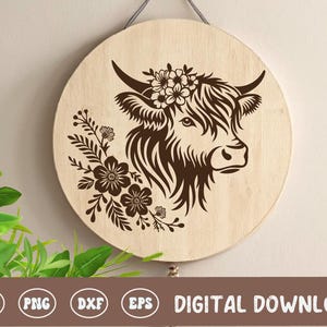 Highland Cow Board SVG, Cottagecore snijplank digitaal bestand, snijplank ontwerp, hout lasergravure bestand voor keukeninrichting