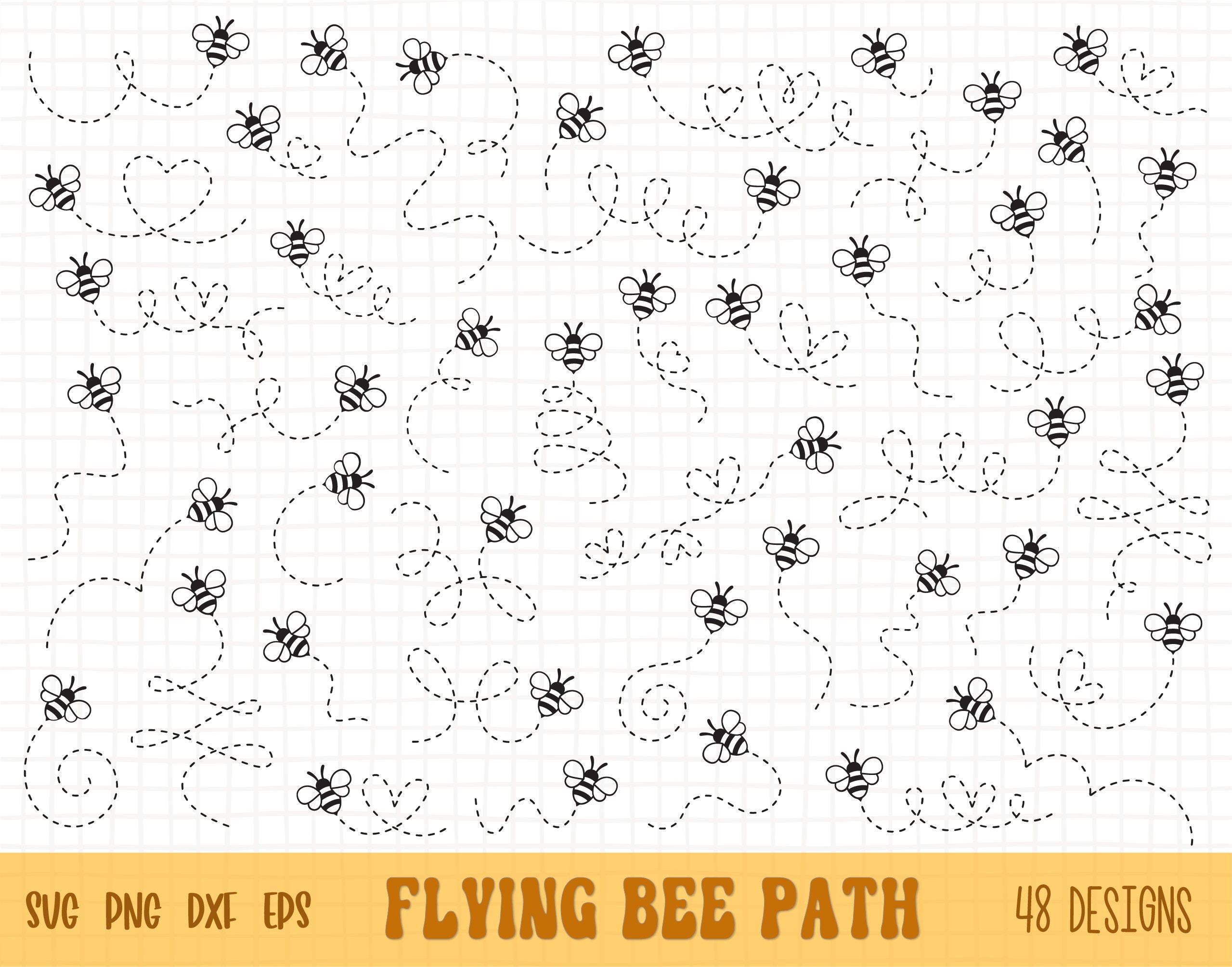 Flying Honey bee Bundle SVG PNG, path beebumble bee track, flying bee trail, layered svg, sublimation png, cricut cut, outline silhouette
