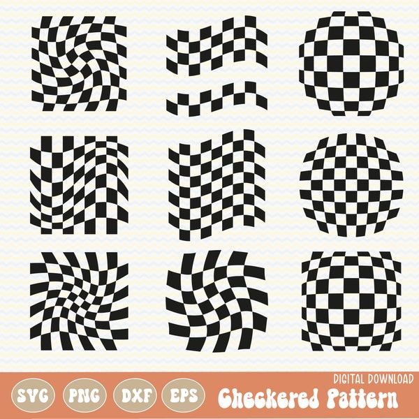 SVG PNG Wavy Checkered pattern, Checkerboard, Retro wavy Background, Square Pattern, sublimation, cricut cut file, silhouette,commercial use