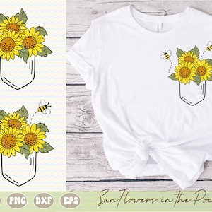 Fleurs sauvages dans la poche SVG PNG , Tournesols et abeille dans la poche, svg en couches, sublimation, fichiers coupés, conception de tshirt, usage commercial