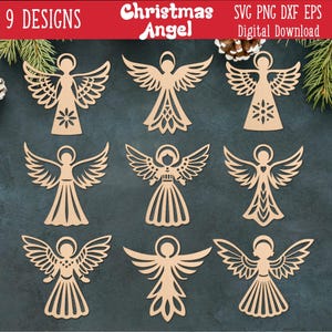 Christmas Angel SVG bundle, Angel Ornament laser cut file, Angel Wings cut files for crafting projects, ornaments, cards, sublimation
