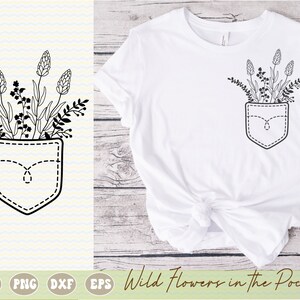 Fleurs sauvages dans la poche SVG PNG, Fleurs dans la poche, poche dessinée à la main, svg en couches, sublimation, fichiers coupés, conception de t-shirt, publicité