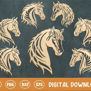 Pferdekopf Bundle SVG PNG, Pferdesilhouette, Laser geschnitten Datei, Papierschnitt, Sublimation, Cricut, glowforge, digitaler Download, kommerzielle Nutzung