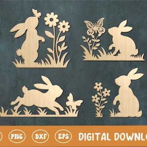 Osterhase SVG PNG Bundle, Frühling Hase Silhouette, Kaninchen und Schmetterling, Sublimation, Cricut, Silhouette, Laser geschnitten Dateien, glowforge svg