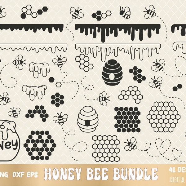 SVG PNG Honey bee Bundle, Honeycomb, Dripping Honey svg, Flying bee, Honey pot, Bee hive, layered svg, sublimation png, cricut, silhouette