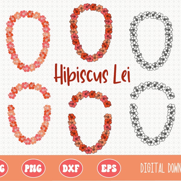 SVG PNG Hibiscus Flowers lei Strand, Hawaiian Tropical flower Garland Cut File, layered svg, sublimation, front&back shirt design,silhouette