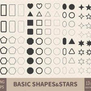 SVG PNG Basic geometric shapes and stars bundle, circle, oval, triangle, square etc, sublimation, cricut cut file, silhouette,commercial use