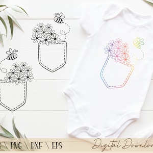 Marguerite et abeille dans la poche PNG SVG, fleurs dans la poche, abeille dans la poche, svg en couches, sublimation, fichiers coupés, conception de t-shirt, usage commercial