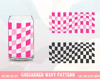 Retro Checkered 16oz Libbey Can Wrap, Layered SVG PNG