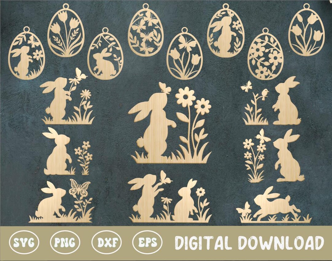 Easter Eggs Laser Cut SVG Bundle, Bunny Ornaments Svg, Easter Egg Tags ...