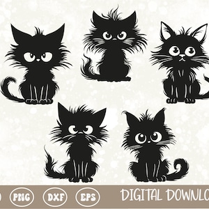 Funny fluffy Kittens SVG PNG, Cartoon cat silhouette, angry cat, layered cut files , sublimation, cricut, silhouette, commercial use