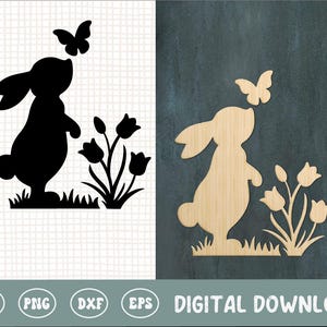 Ensemble de lapin de Pâques SVG PNG, silhouette de lapin de printemps, lapin et papillon, sublimation, cricut, silhouette, fichiers découpés au laser, svg glowforge
