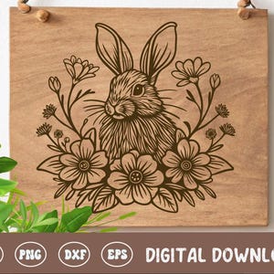 Tagliere coniglietto pasquale SVG, file tagliere Cottagecore con coniglio floreale, design tagliere, file per incisione laser su legno per decorazioni da cucina