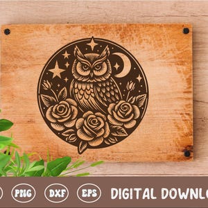 Owl Board SVG, Cottagecore Cutting Board Digital File, Cutting Board Design, Wood Laser Engraving File For Kitchen Decor, Cricut, Silhouette