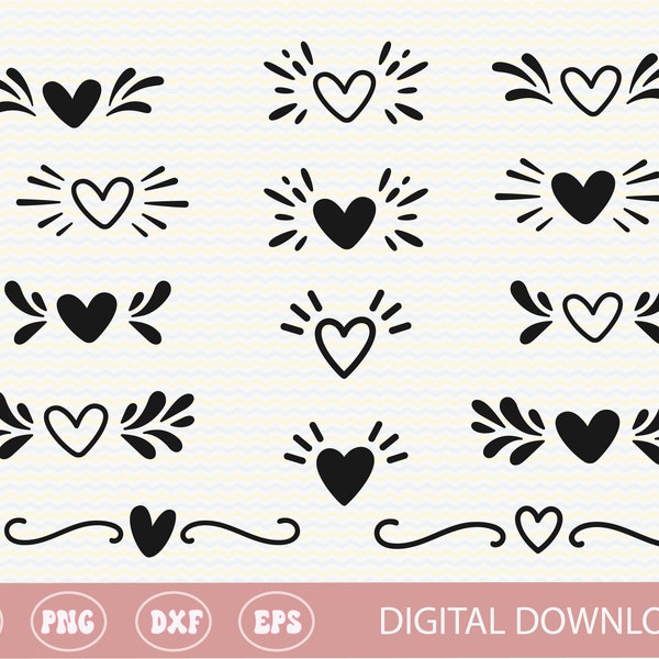 SVG PNG Design elements bundle, Accents svg, Decorative handdrawn doodle hearts, sublimation, cricut cut file, silhouette, commercial