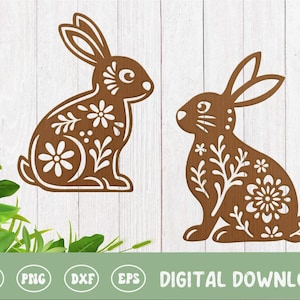 Coniglietto pasquale SVG PNG DXF, silhouette di coniglietto primaverile, coniglio e farfalla, sublimazione, cricut, silhouette, file tagliati al laser, glowforge svg