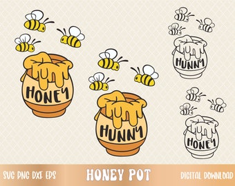 SVG PNG  Honey pot, Hunny pot svg, Honey bee svg, layered svg, sublimation png, cricut cut files, outline silhouette, honey pot outline