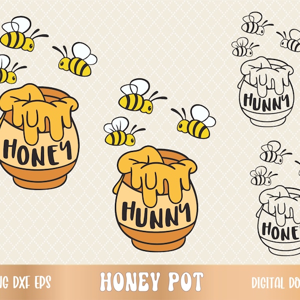 SVG PNG  Honey pot, Hunny pot svg, Honey bee svg, layered svg, sublimation png, cricut cut files, outline silhouette, honey pot outline