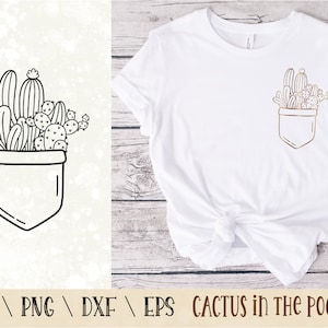 Cactus en el bolsillo SVG PNG, Suculentas en el bolsillo, Flores en el bolsillo, svg en capas, sublimación, archivos de corte, diseño de camisetas, uso comercial