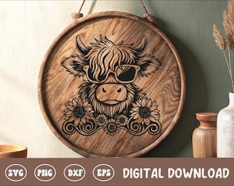 Highland Cow Board SVG, Cottagecore Cutting Board Digital File, Cutting Board Design, Wood Laser Engraving File For Kitchen Decor