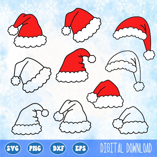 SVG PNG Christmas clipart, Santa Hat svg, Mittens, Socks, Layered and outline cut files, sublimation, cricut, silhouette, commercial use