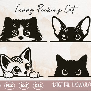 Funny Peeking Cat SVG PNG, Cartoon kitten silhouette, peeping cat, layered cut files , sublimation, cricut, silhouette, commercial use