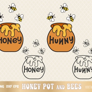 SVG PNG honingpot en Flying Bee, Hunny pot en bijen svg, Honey Bee svg, gelaagde svg, sublimatie png, cricut gesneden bestanden, overzicht silhouet