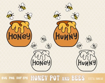 SVG PNG  Honey pot and Flying bee, Hunny pot and bees svg, Honey bee svg, layered svg, sublimation png, cricut cut files, outline silhouette