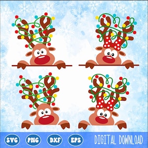 Cartoon Rudolph Reindeer SVG PNG: Peeking Deer Face, Cricut Cut File