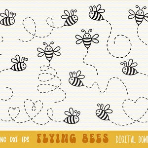SVG PNG Flying schattige honingbij bundel, pad bij, track, vliegende bijenspoor, gelaagde svg, sublimatie png, cricut gesneden bestanden, overzicht silhouet