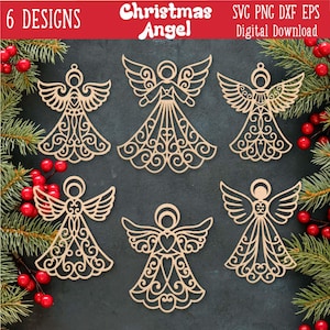 Christmas Angel SVG bundle, Angel Wings Ornament cut laser file for crafting projects, ornaments, cards, sublimation