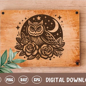 Owl Board SVG, Cottagecore Cutting Board Digital File, Cutting Board Design, Wood Laser Engraving File For Kitchen Decor, Cricut, Silhouette