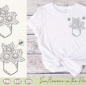 Fleurs sauvages dans la poche SVG PNG, tournesols et abeille dans la poche, svg en couches, sublimation, fichiers coupés, conception de tshirt, usage commercial