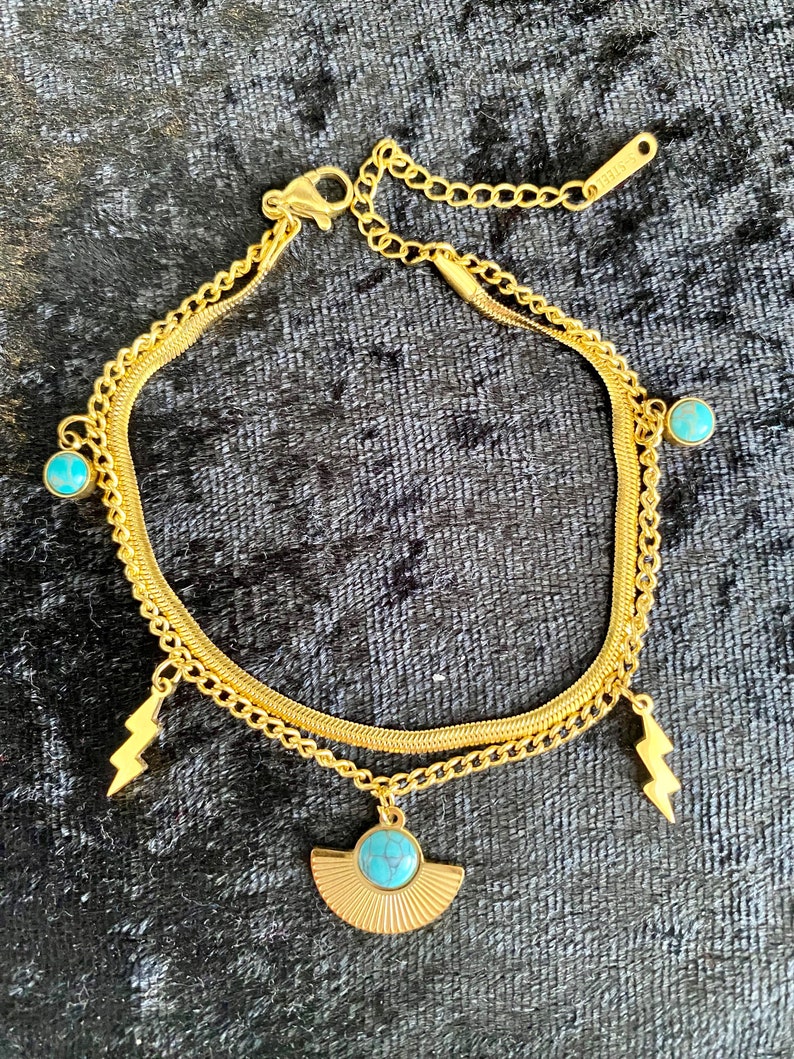 Bracelet De Cheville (anklet) œil Bleu Protecteur - Plaqué Or 18K - Fabrication Brésil - Neuf Avec étiquettes