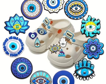 New Designs Evil Eye Jibbitz Shoe Charms for Clogs Bubble Slides Sandals PVC Shoe Decorations Accessories for Baby