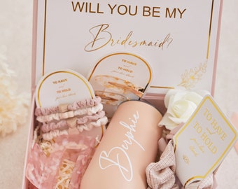 Personalized bridesmaid proposal box, Will You Be My Bridemaid box set with personalized cup