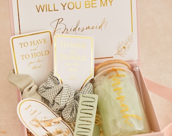 Coffret cadeau de proposition de demoiselle d'honneur sarcelle, coffret personnalisé Will You Be My Bridemaid avec tasse à café glacé