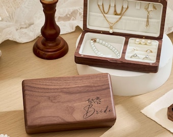 Personalized Engraved Jewelry Travel box, Wooden Jewelry Box, Bridesmaid Gifts, Gift for Wife, Gift for Bridal Party, Birthday Gift