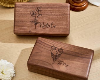 Personalized Wooden Jewelry Box  for Women, Engraved Jewelry Travel box, Unique Gifts for Mom, Gifts for nana, Bridal Party Gifts
