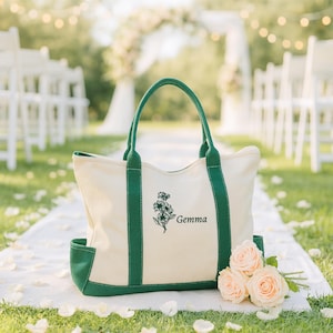Personalized Canvas Tote Bag, Boat Tote Bag, Custom Canvas Tote with Name, Bridesmaid Gifts, Embroidered with Initials, Bachelorette Gift