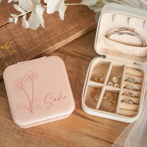 Personalisierte Brautjungfer Geburt Blume Schmuck Reise-Box, Brautjungfer Geschenke, Geschenk für sie, Muttertagsgeschenk, Geschenk für Brautparty Bild 3