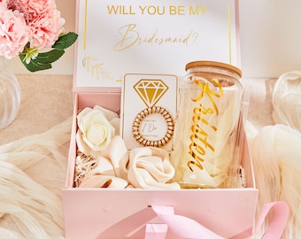 Gold will you be my bridesmaid proposal box set, personalized bridesmaid gift blush, matron of honor maid of honor bridesmaid glass tumbler